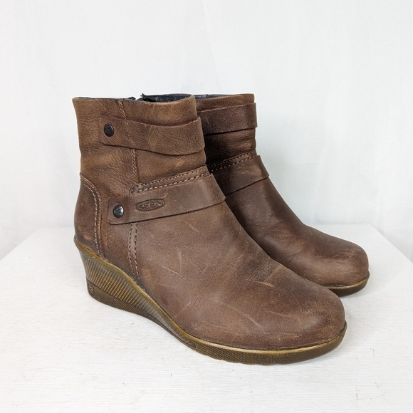 Keen Kate Leather Wedge Zip Up Ankle Bootie Boots - Picture 1 of 8